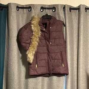 Banana Republic Burgundy Quilted Vest with Faux Fur Trim